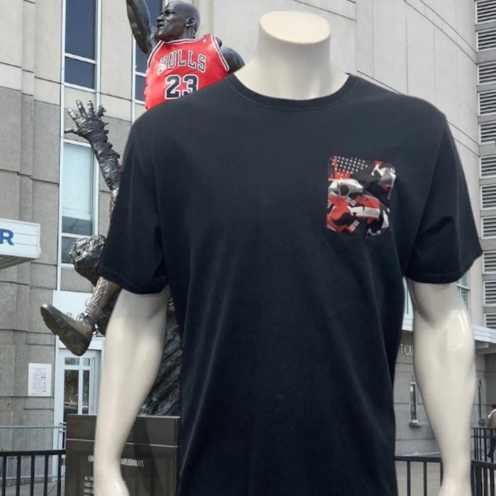 Nike Air Jordan Jumpman Black Red White Stars Print Chest Pocket T-Shirt XXL 2X